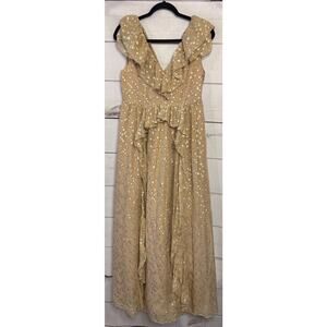 Marie Oliver Size 2 Maxi Dress Gold Fun For Holidays! Sleeveless Ruffles